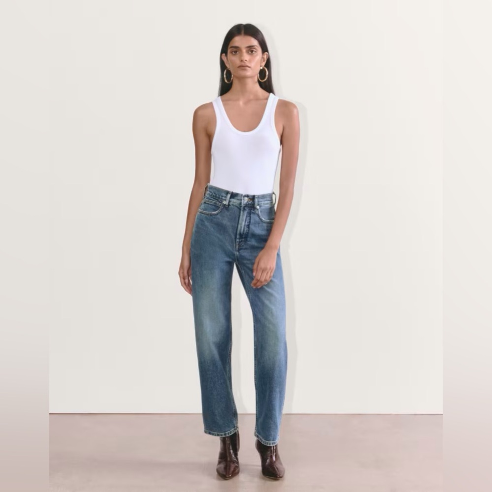 Everlane The Way High Jeans - Mid Indigo -  Sz 26 Straight Wide Leg
